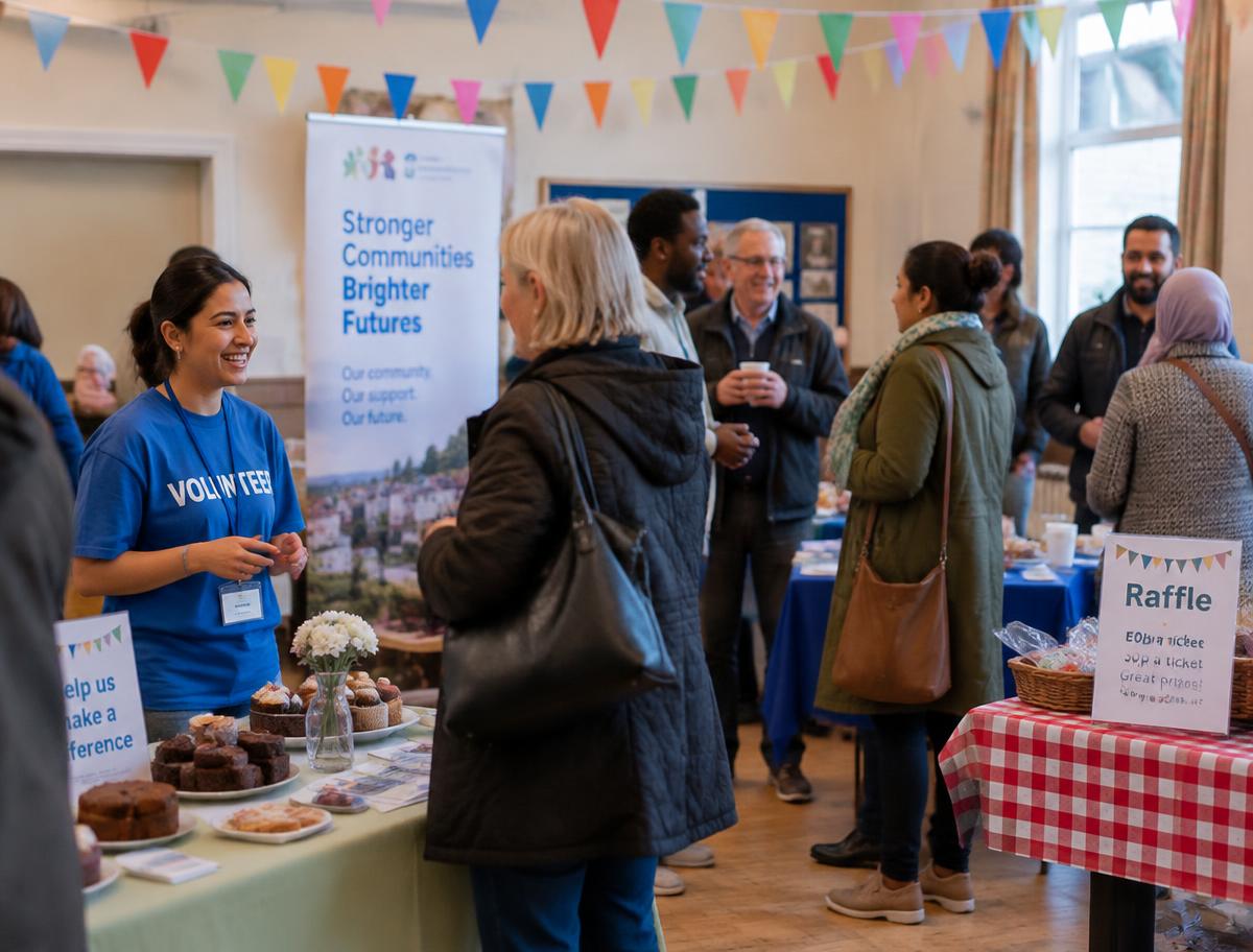 Volunteers at a community fundraising day